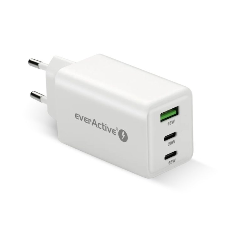 Charger GaN 1 x USB 2 x USB-C Quick Charge 4+ 65W white