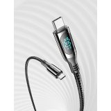 Vention Cotton Braided USB 2.0 C Male to C Male 5A Cable With LED Display 1.2M Black Zinc Alloy Type