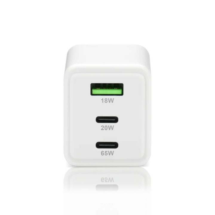 Charger GaN 1 x USB 2 x USB-C Quick Charge 4+ 65W white
