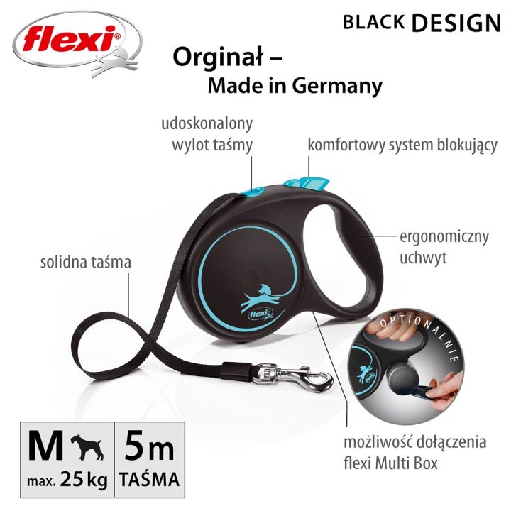 Flexi Automatic leash Black Design M 5 m Blue