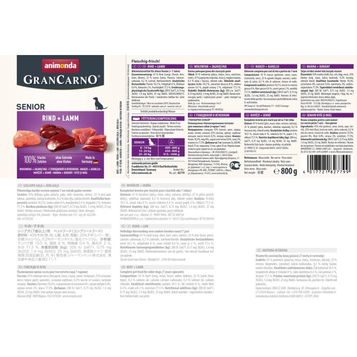 ANIMONDA GranCarno Senior Beef and lamb - wet dog food - 800g