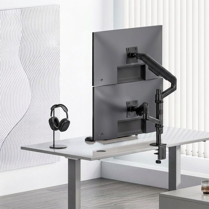 Ergo Office Mount / Holder for 2 Monitors Gas Spring 17 -32 1-10 kg Matte Black ER-692 B