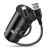 Car charger 1 X USB QC3.0 18W black + cable USB-C 1m
