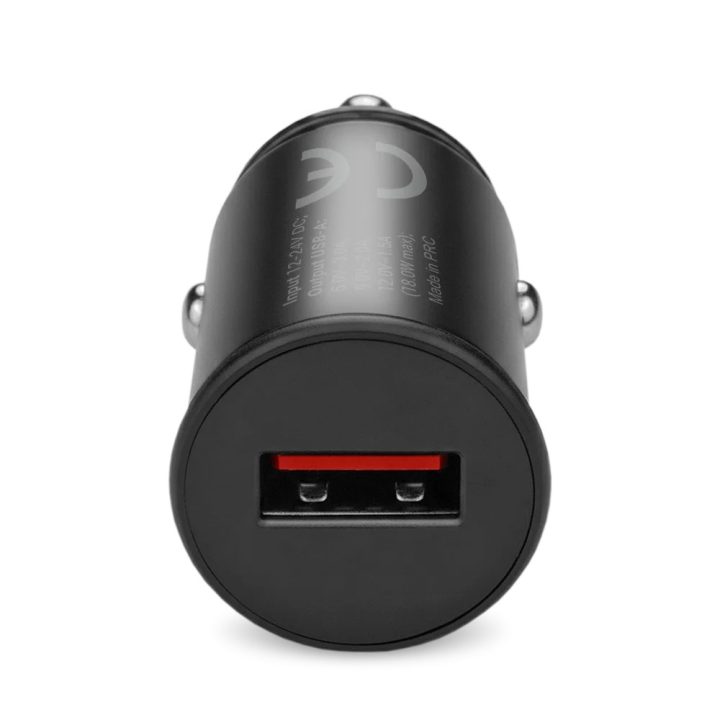 Car charger 1 X USB QC3.0 18W black + cable USB-C 1m