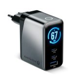 Charger GaN 1 x USB 2 x USB-C Quick Charge 4+ 67W black