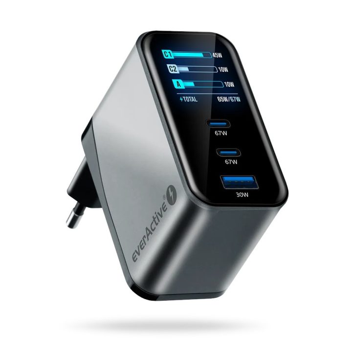 Charger GaN 1 x USB 2 x USB-C Quick Charge 4+ 67W black