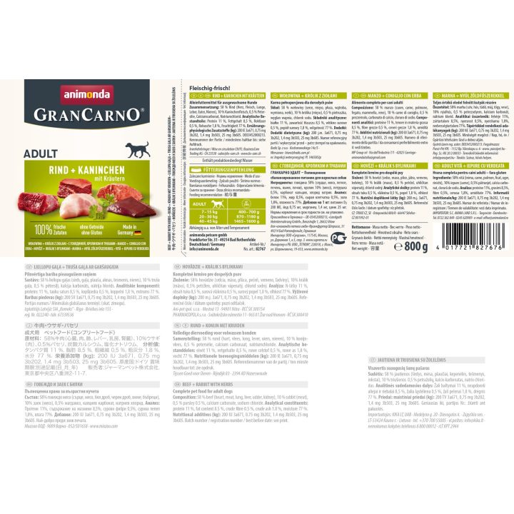 ANIMONDA GranCarno Adult Beef rabbit and herbs - wet dog food - 800g