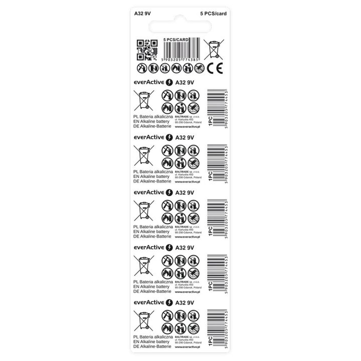 Alkaline batteries to a car remote A32/32A 9V blister 5 pcs.