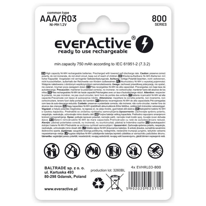 Rechargeable batteries everActive Ni-MH R03 AAA 800 mAh Silver Line