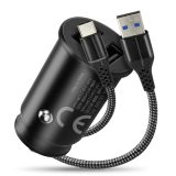 Car charger 2 X USB 12W black + cable USB-C 1m