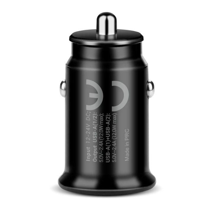 Car charger 2 X USB 12W black + cable USB-C 1m