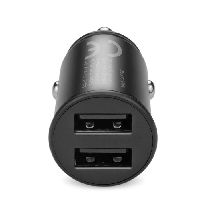 Car charger 2 X USB 12W black + cable USB-C 1m
