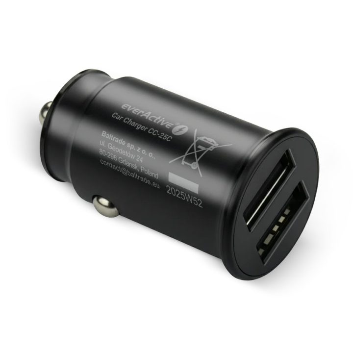Car charger 2 X USB 12W black + cable USB-C 1m