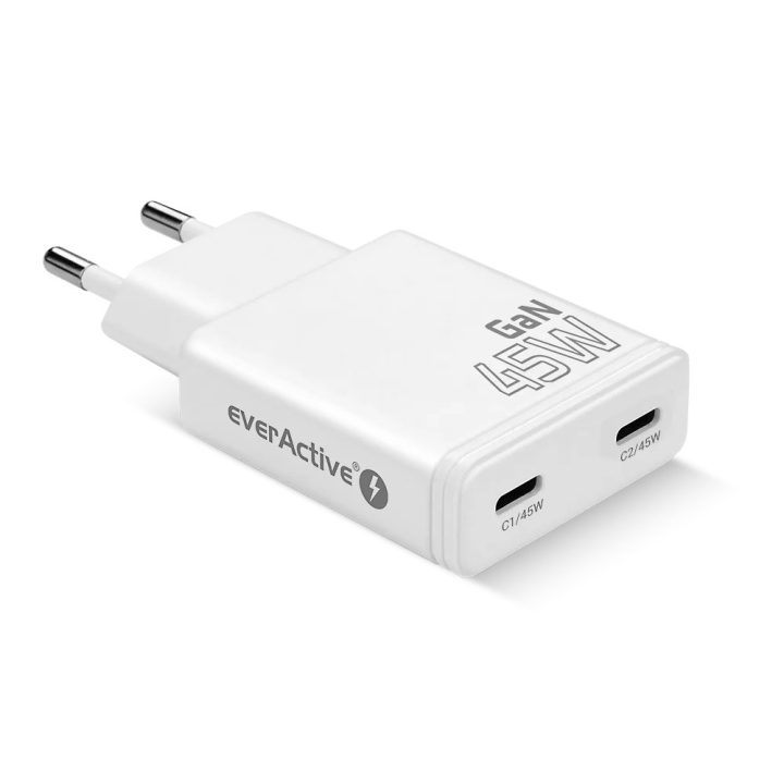 Charger GaN 2x USB-C Quick Charge 3.0 45W PD white