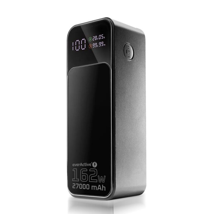 Powerbank 27 000mAh 1x USB 2x USB-C 162 5W QC4+ flashlight LCD screen black