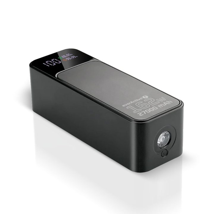 Powerbank 27 000mAh 1x USB 2x USB-C 162 5W QC4+ flashlight LCD screen black