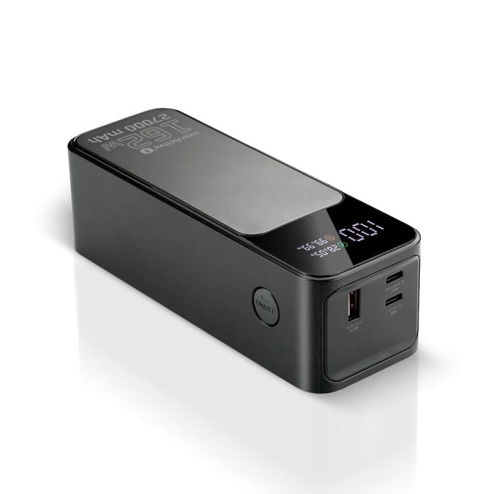 Powerbank 27 000mAh 1x USB 2x USB-C 162 5W QC4+ flashlight LCD screen black