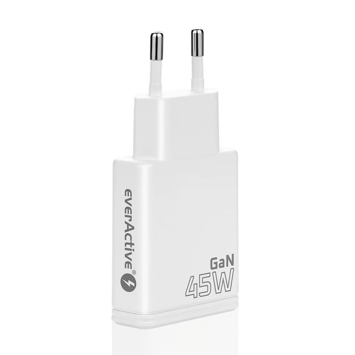 Charger GaN 1x USB-C 1x USB Quick Charge 3.0 45W PD white