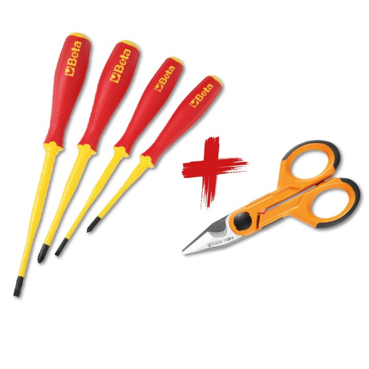 Beta 1233MQF/D4-FX Serie di quattro giraviti slim con forbice per elettricisti 1128FX 012330905