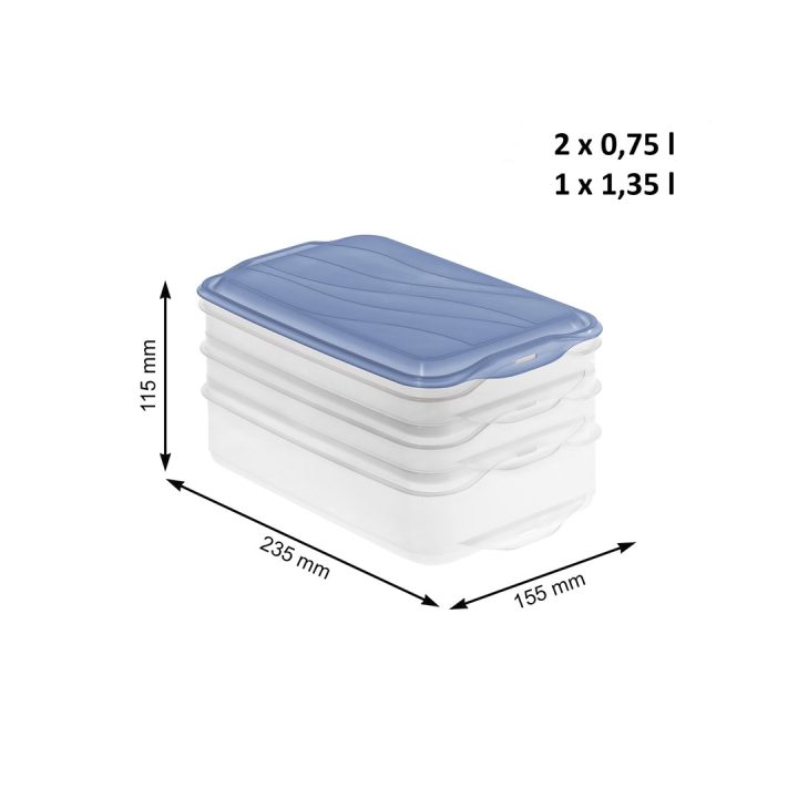 ROTHO Rondo Horizon blue - food storage container - 2 x 0 75l 1 x 1 35l