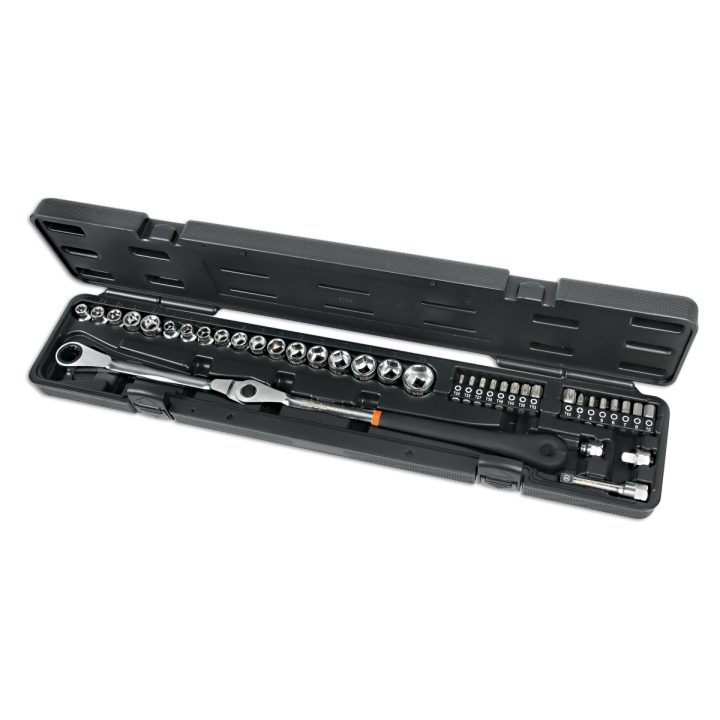 Beta 1477/C38 Kit chiave a cricchetto orientabile con bussole ribassate per tendicinghia 014770338