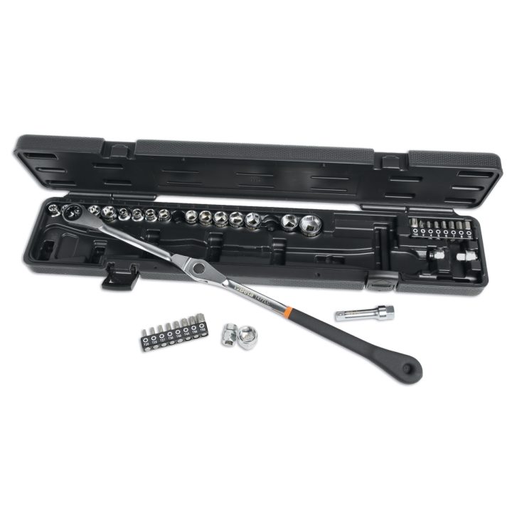 Beta 1477/C38 Kit chiave a cricchetto orientabile con bussole ribassate per tendicinghia 014770338