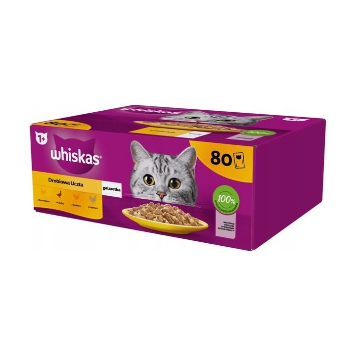 WHISKAS Poultry feast in jelly – wet cat food – 80x85g