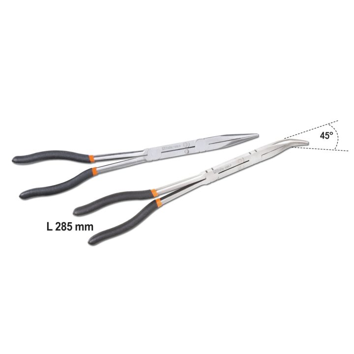 Beta 1009L/DP-S2 Serie di 2 pinze a becchi mezzotondi lunghissimi zigrinati con doppio snodo 010090060