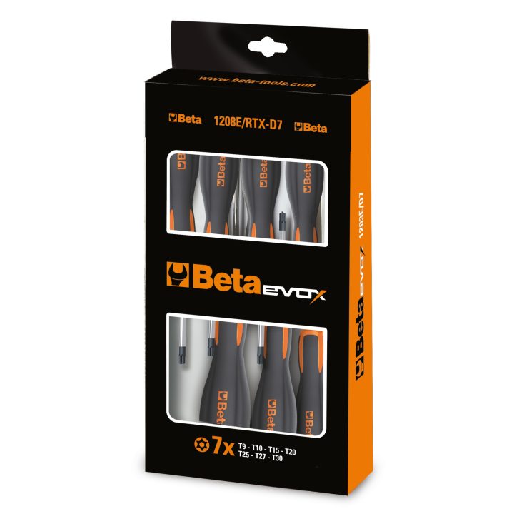 Beta 1208E/RTX-D7 Serie di 7 chiavi maschio con impugnatura Evox per viti con impronta Tamper Resistant Torx(R) (art. 1208E/RTX)