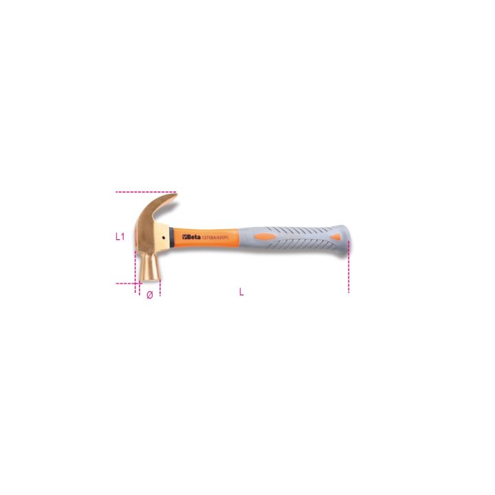 Beta 1375BA/PL 680 Martello con penna sferica a granchio antiscintilla, manico in fibra 013750800