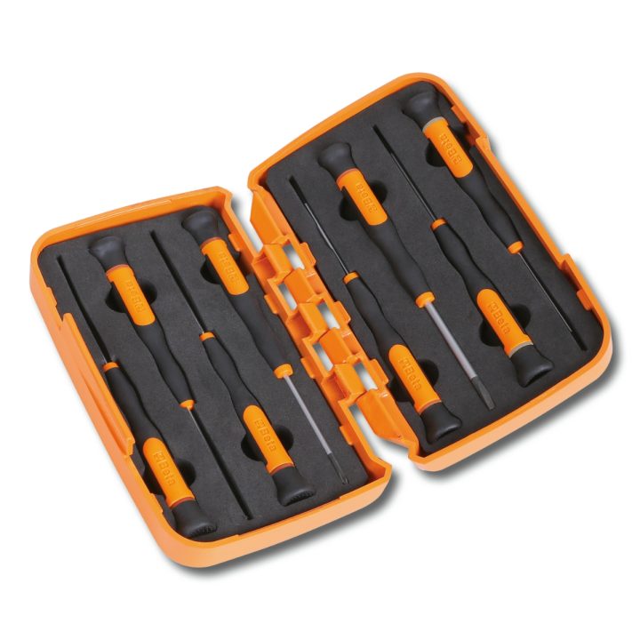 Beta 1257ESB/S8 Serie di 8 microgiravite a chiave maschio e bussola esagonale (art. 1257ES, 1257BE) in cassetta 012570230
