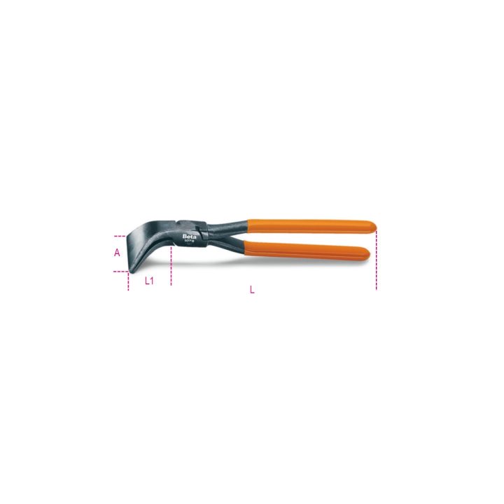 Beta 1078 280 Pinza a becchi larghi piegati a 45° per lattonieri manici ricoperti in PVC 010780026