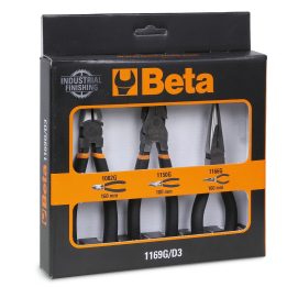 Beta 1169G/D3 Assortimento di 1 pinza universale, 1 pinza becchi mezzotondi lunghi e 1 tronchese, con 2 strati di PVC antiscivol