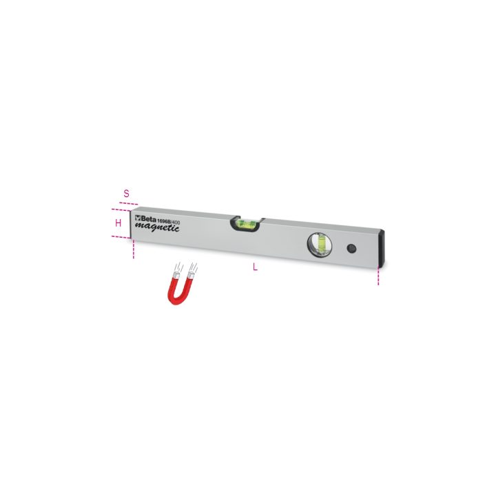 Beta 1696B 200 Livelle con base magnetica in alluminio profilato anodizzato con due fiale infrangibili 016960202