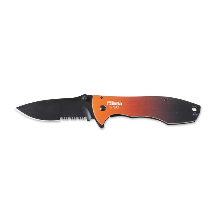Beta 1778AX Coltello a serramanico lama in acciaio inossidabile seghettata, impugnatura in alluminio, con dentello apertura agev