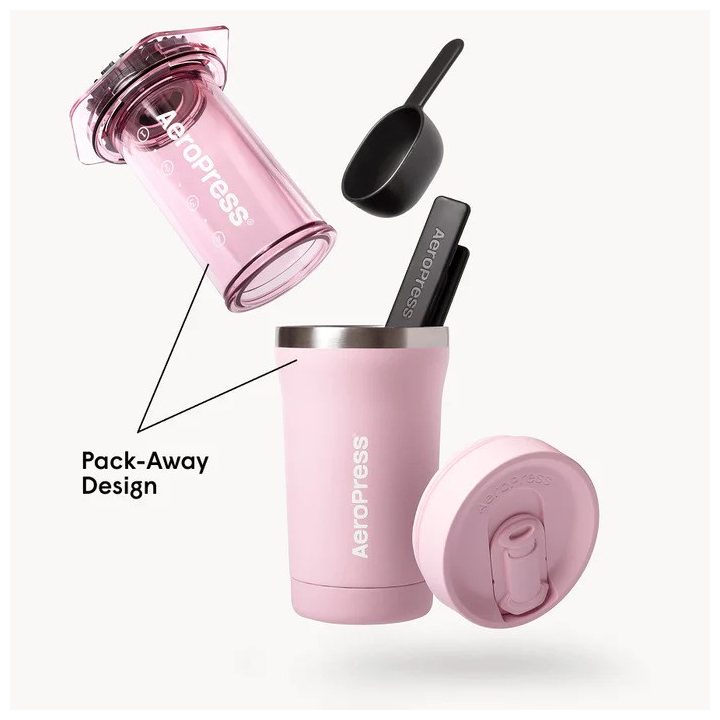 AEROPRESS Go Plus Coffee Maker with Pink Thermal Mug 475 ml