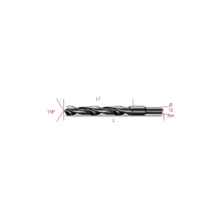Beta 410A 16,50 Punte elicoidali cilindriche serie corta in acciaio HSS rullate brunite con codolo ridotto di 13mm 004100292