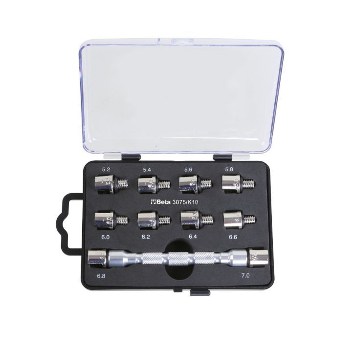 Beta 3075/K10 Set chiave universale a testina intercambiabile e 10 inserti, per serraggio raggi ruote 030750410