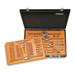 Beta 447/C70 Assortimento di maschi e filiere con accessori in acciaio HSS filettatura metrica in cassetta di legno 004470065