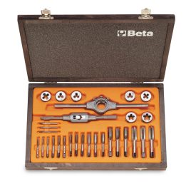 Beta 446/C30 Assortimento di maschi e filiere con accessori in acciaio al cromo filettatura metrica in cassetta di legno 0044600