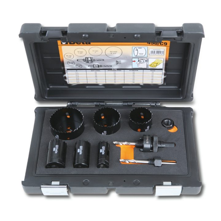 Beta 450/C9 Assortimento di seghe a tazza con accessori per elettricisti in cassetta di plastica antiurto 004500305