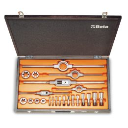Beta 446ASG/C23 Assortimento di maschi e filiere con accessori in acciaio al cromo filettatura GAS cilindrica in cassetta di leg