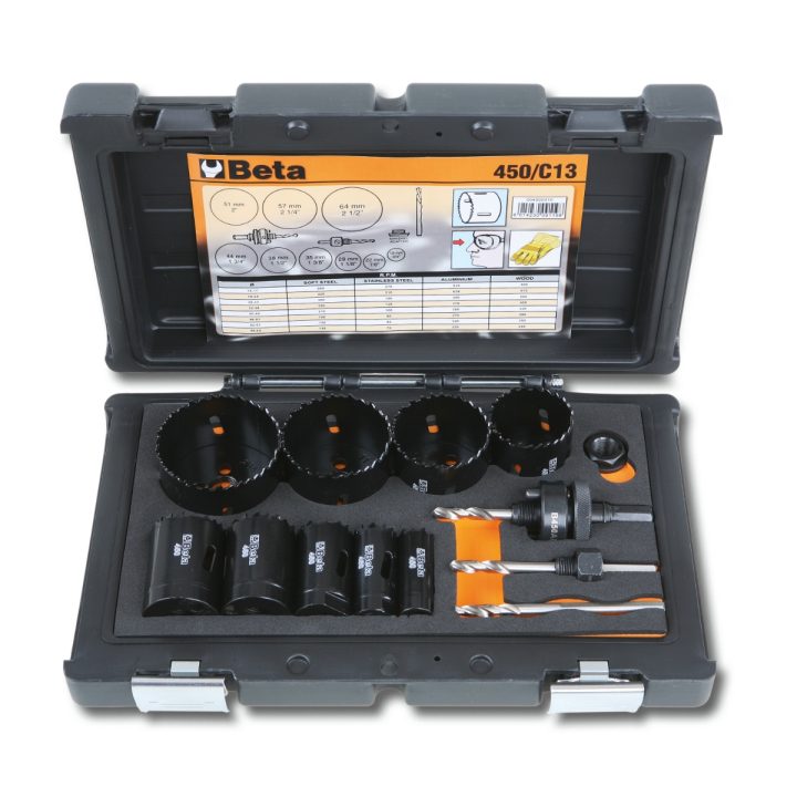 Beta 450/C13 Assortimento di seghe a tazza con accessori per installatori in cassetta di metallo 004500310