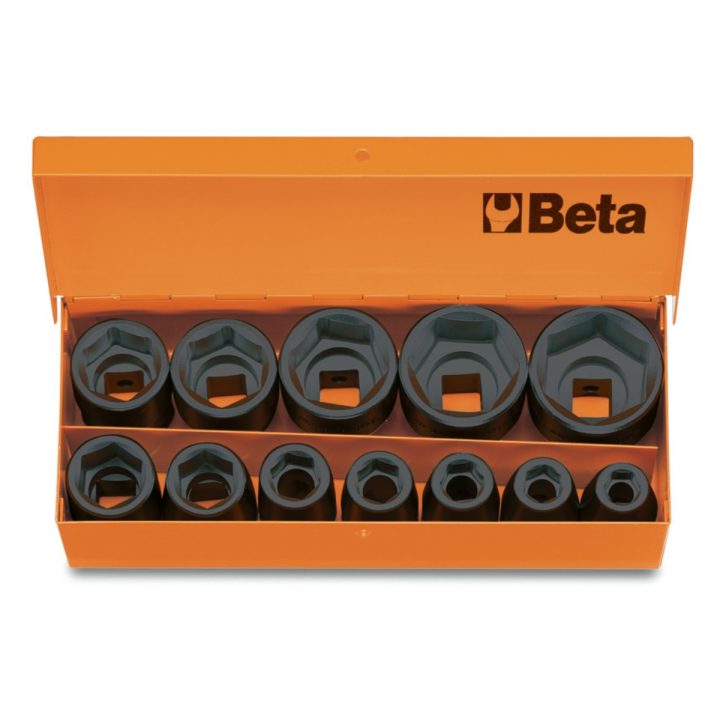 Beta 720/C12 Serie di 12 chiavi a bussola Macchina con attacco quadro femmina 1/2" fosfatate, in cassetta di lamiera 007200912