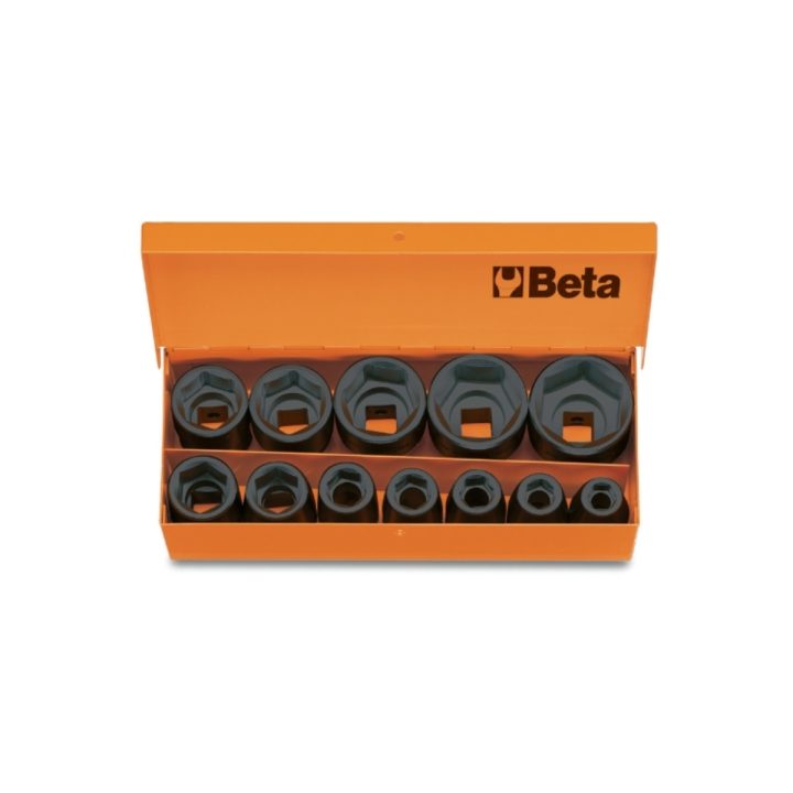 Beta 720/C12 Serie di 12 chiavi a bussola Macchina con attacco quadro femmina 1/2" fosfatate, in cassetta di lamiera 007200912
