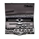 Beta 447/C53 Assortimento di maschi e filiere con accessori in acciaio HSS filettatura metrica in cassetta metallica 004470060