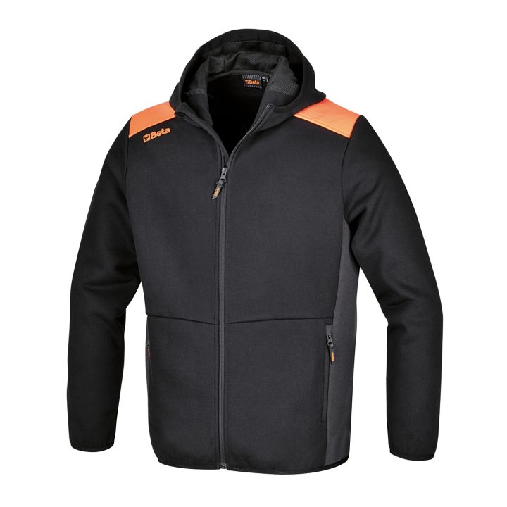 Beta 7566NG XL Felpa zip lunga con cappuccio, nera con inserti in grigio antracite 075660404