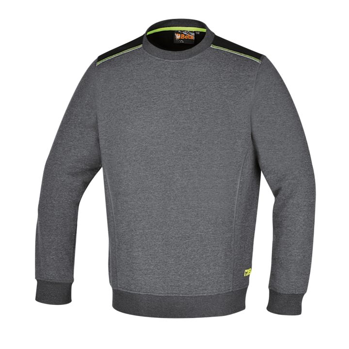 Beta 7642G M Felpa girocollo con inserti neri sulle spalle e dettaglio verde fluo 076420002