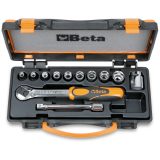 Beta 910A/C10 Assortimento di 10 chiavi a bussola a mano e 2 accessori in cassetta di lamiera 009100909