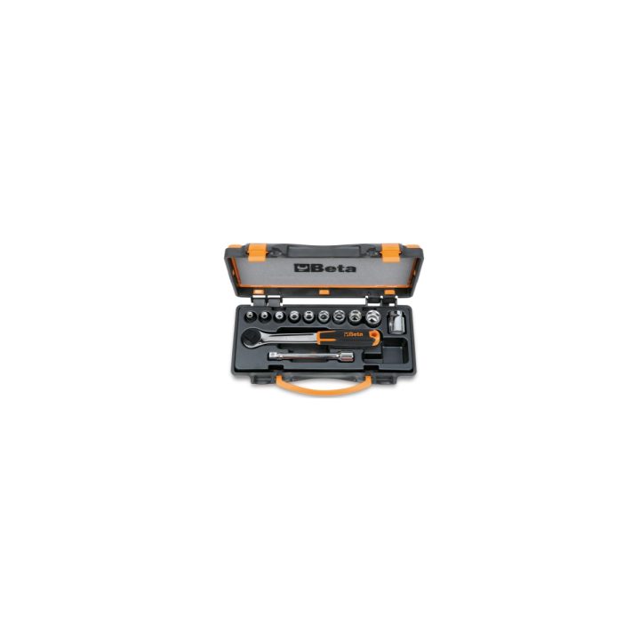 Beta 910A/C10 Assortimento di 10 chiavi a bussola a mano e 2 accessori in cassetta di lamiera 009100909